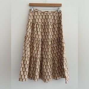 RHODE Laine Tiered Cotton Skirt In Floral Stamp Camel - M